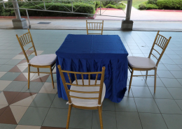 Blue Cloth Square Table paired with tiffany chairs