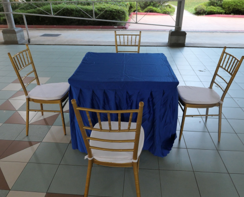 Blue Cloth Square Table paired with tiffany chairs