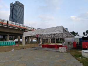 Single Slope Tent covering tables and chairs