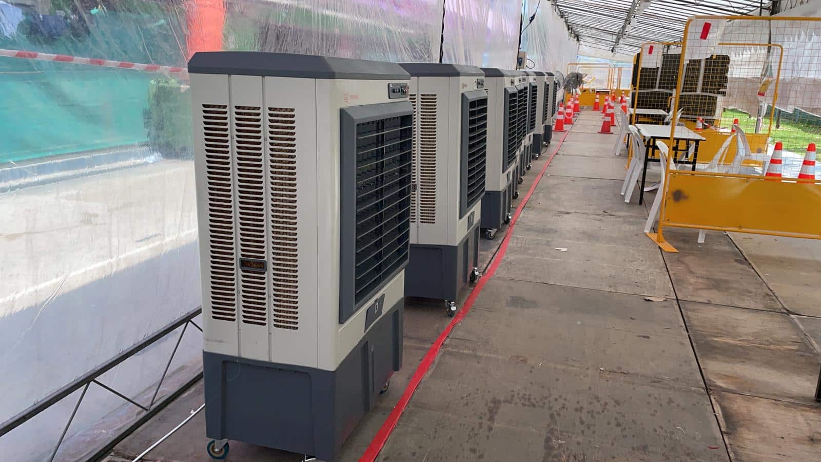 large air cooler at swab test site