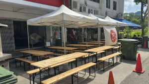 cafe event using picnic table set to maximise participants