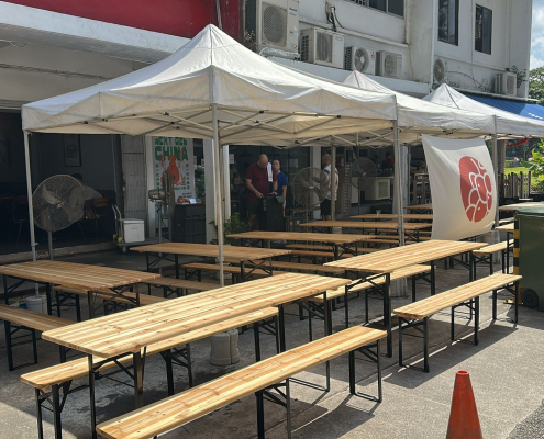 cafe event using picnic table set to maximise participants