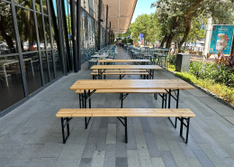 company event using picnic benches