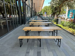 company event using picnic benches