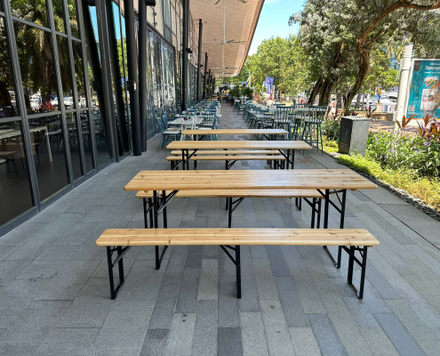 company event using picnic benches